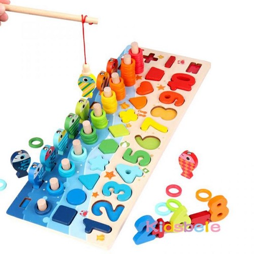 Kids Montessori Math Toys for Toddlers Educational Wooden Puzzle Fishing Count - Picture 2 of 14