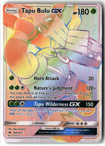 2017 Tapu Bulu GX 149/147 Holo Rainbow Rare Burning Shadows Pokemon NM Fr/MP Bk
