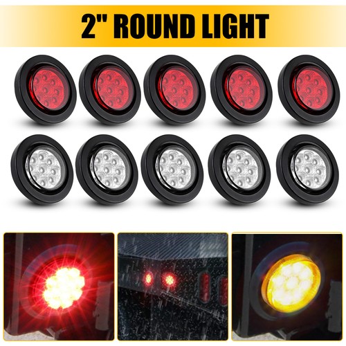 2" Bullet White+Red Light Round LED Side Marker Lights For 12V Truck RV Trailer - Picture 15 of 19