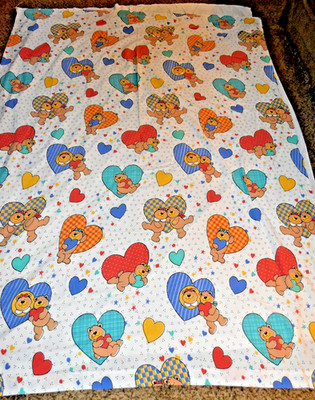 Vintage twin FLAT sheet Franco Bears and hearts 1990's  EUC