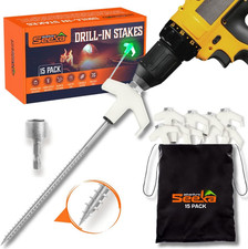 15-Pack 8" Heavy Duty Screw in Tent Stakes, Drill-In Ground Anchor Pegs, Include