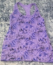 Women s Medium Purple Floral Racerback Tank Built In Bra Athletic Top M