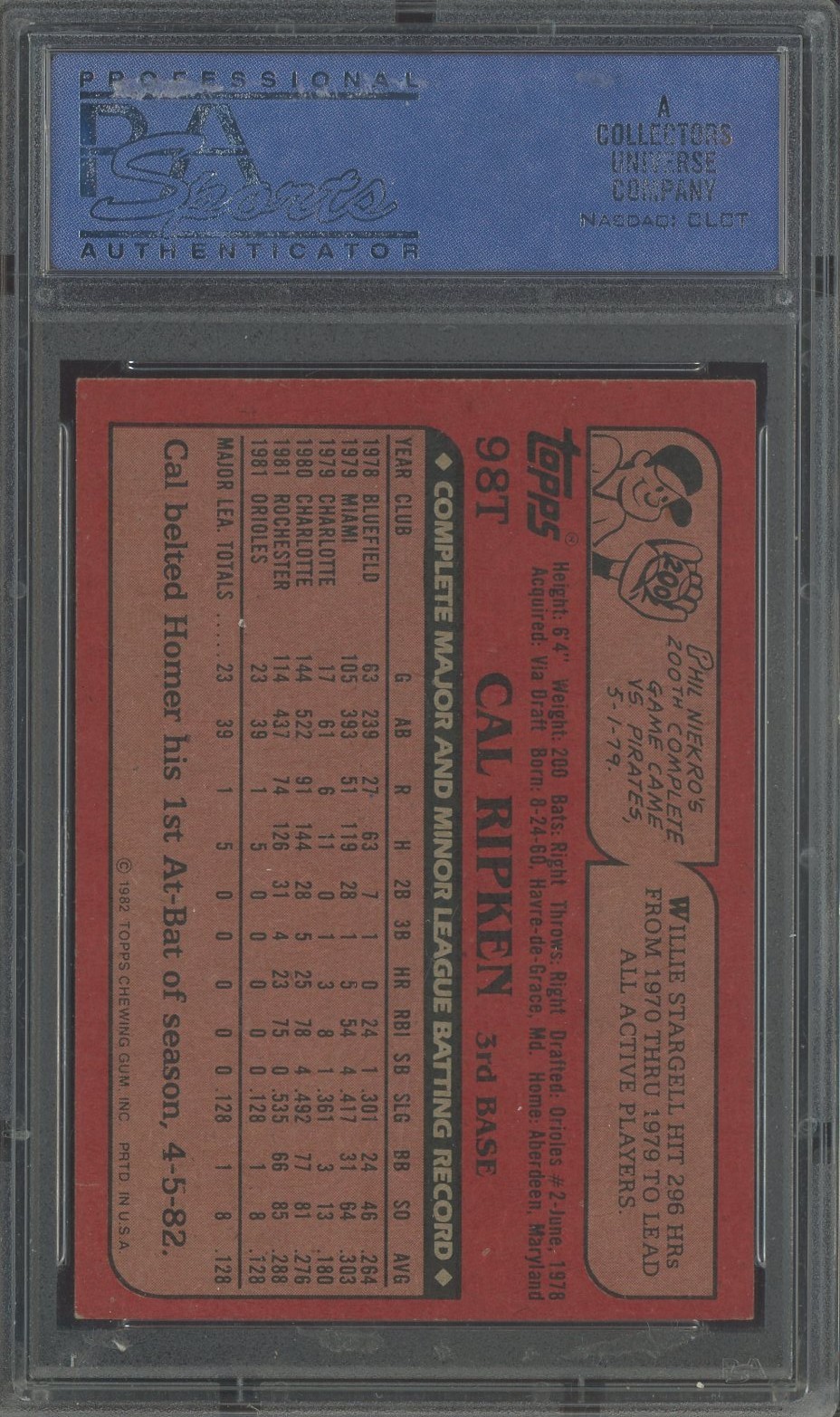 1982 Topps Traded #98T Cal Ripken Jr Baltimore Orioles RC Rookie HOF PSA 8 view 2
