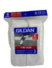 GILDAN MENS TUBE SOCKS 6 PACK WHITE SIZE 6-12