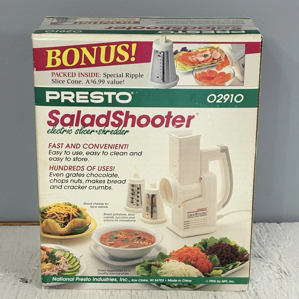 Vintage PRESTO SALAD SHOOTER Electric Slicer/Shredder 02910 White NEW - Image 3 of 4