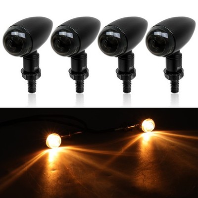 4x Motorrad Blinker E-Geprüft Schwarz Getönt Vorne Hinten M10 Für Chopper Custom
