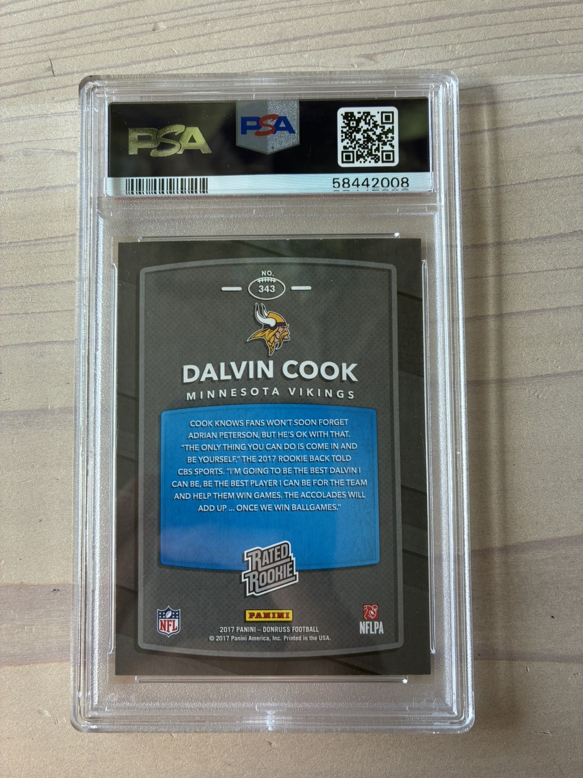 2017 Panini Donruss #343 Dalvin Cook PSA 10 (GEM MINT) RC view 2
