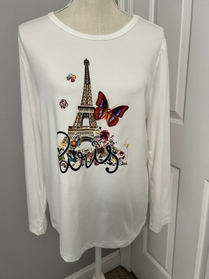 UNBRANDED BOUTIQUE~LARGE~COLORFUL PARIS THEME FLORAL-LONG SLEEVE PULLOVER TOP~L