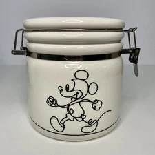 Mickey Mouse 5" Cookie Jar Canister w/ Hinged Clip Black and White Modern Disney