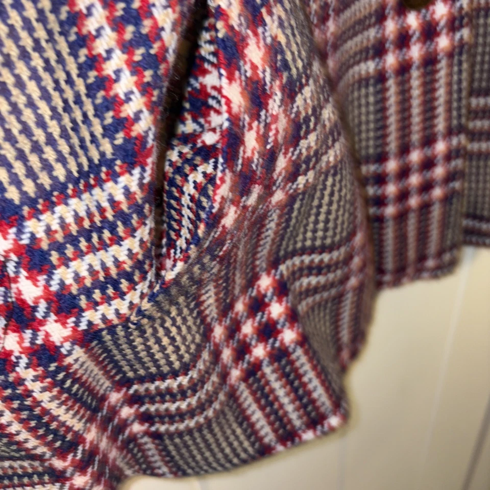 Винтажные женские шерсти клетку флиса с подкладкой плащ/шаль/пончо Sz Med - Изображение 4 из 4