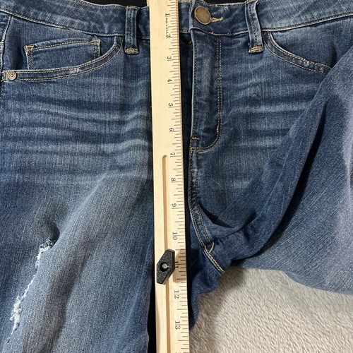 Democracy AB Solution Distressed Jeans Size 10 Blue Dark Wash Fringe Hem Cropped - Picture 5 of 10