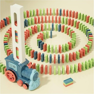 Domino Train Toys Kids Games - Automatic Stacking Creative Game Morandi Blue 