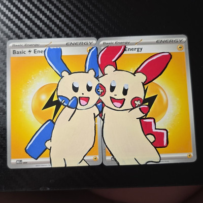 Nintendo Basic Lightning Energy 004 Emerald Altered/Custom Art Minun Plusle EN