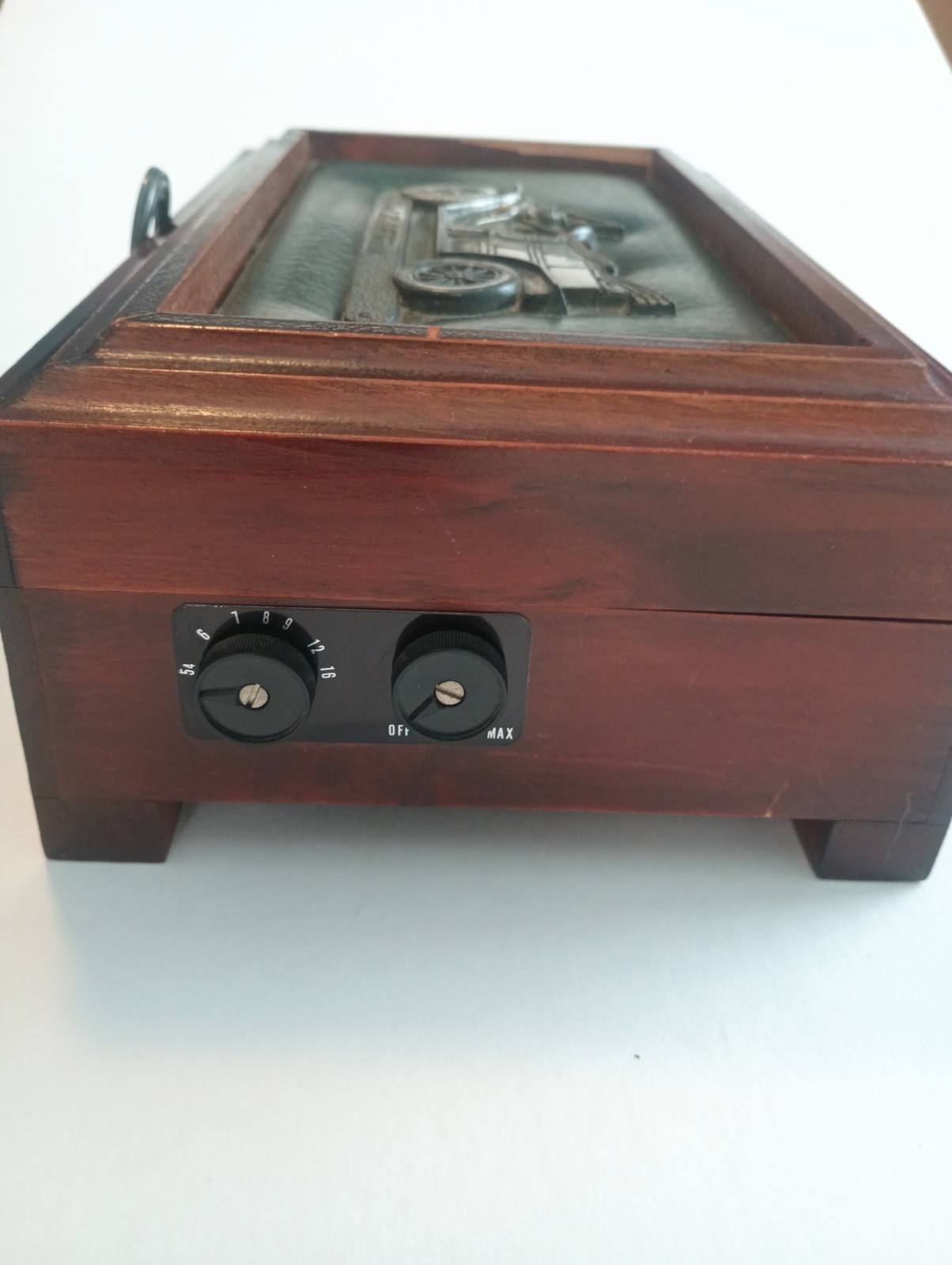 Vintage Men's Wooden Radio Jewelry Box With 1908 Ford Model T Inlay Vinyl Top
