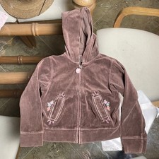 Vintage Y2K Gymboree Velour Hoodie Full Zip Up Embroidered Brown Girls Size 6