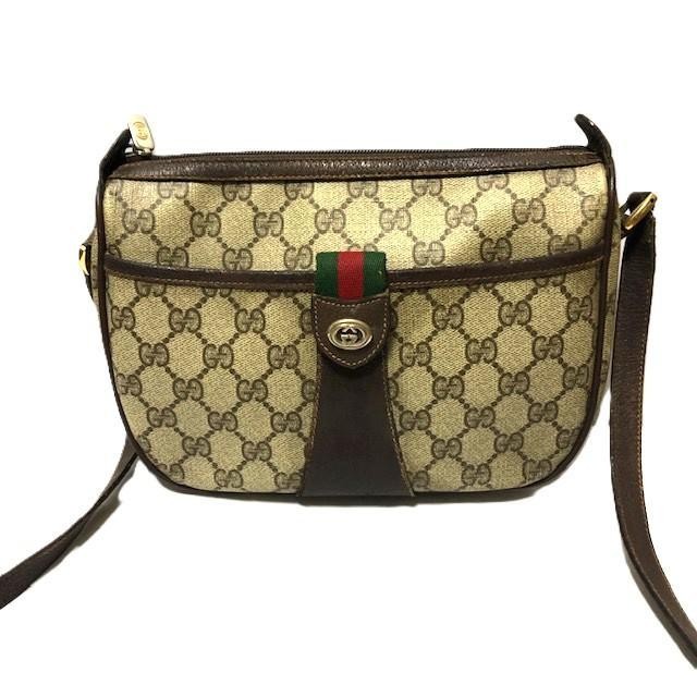 Vintage GUCCI GG Supreme Canvas Shoulder Bag with Web Stripe from Japan