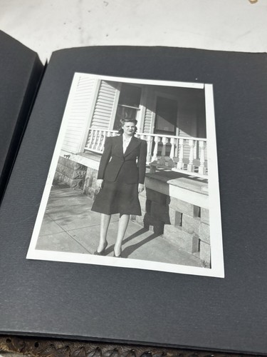 VTG Leather Bound Photo Album Family Pics From 30s 40s Cars Weddings Military - Picture 21 of 22