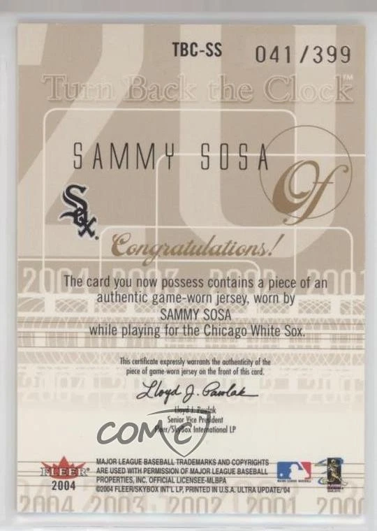 2004 Fleer Ultra Turn Back The Clock Jerseys Copper /399 Sammy Sosa #TBC-SS - Image 2 of 2