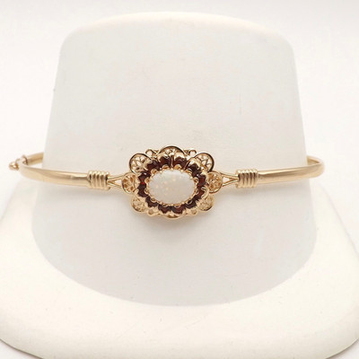10k Gold Natürlicher Opal Granat Halo Armreif Armband Filigran Wie Ist