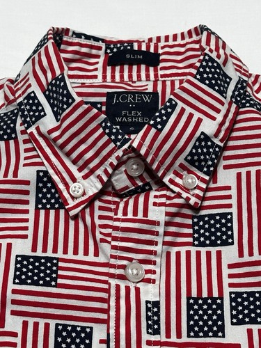 J Crew geknöpftes Herrenhemd Small schmale Passform USA-Flagge AOP 4. Juli patriotisch - Bild 3 von 10