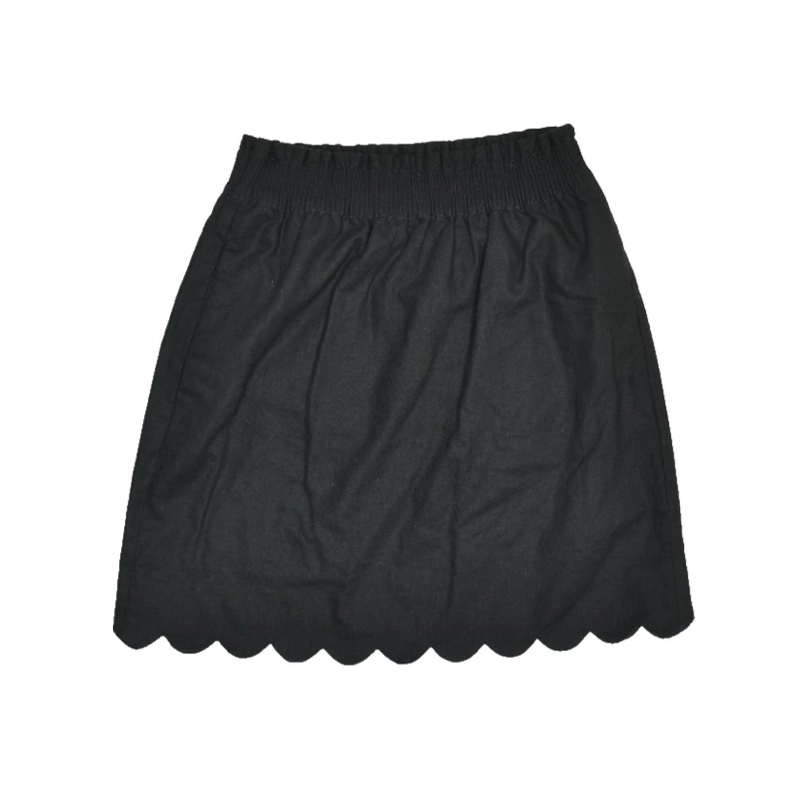 J.Crew Scalloped Hem Black Linen-Blend Mini Skirt Size 0 Smocked Waist New with