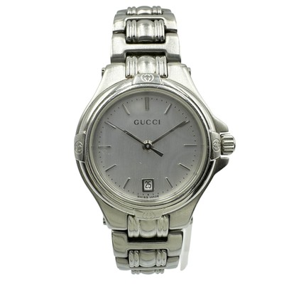 GUCCI 9040L Analog Quartz Watch Silver Dial SS Round Case
