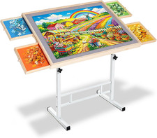 Adjustable Puzzle Table with Drawers 1500 Piece Jigsaw Board with Cover for