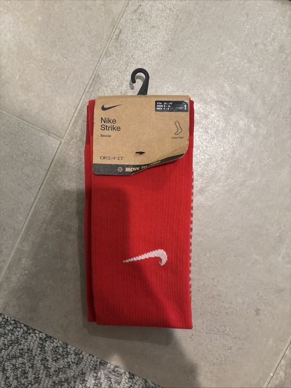 Red Nike Strike Knee High Soccer Socks  Women’s 6-10, Men’s 6-8