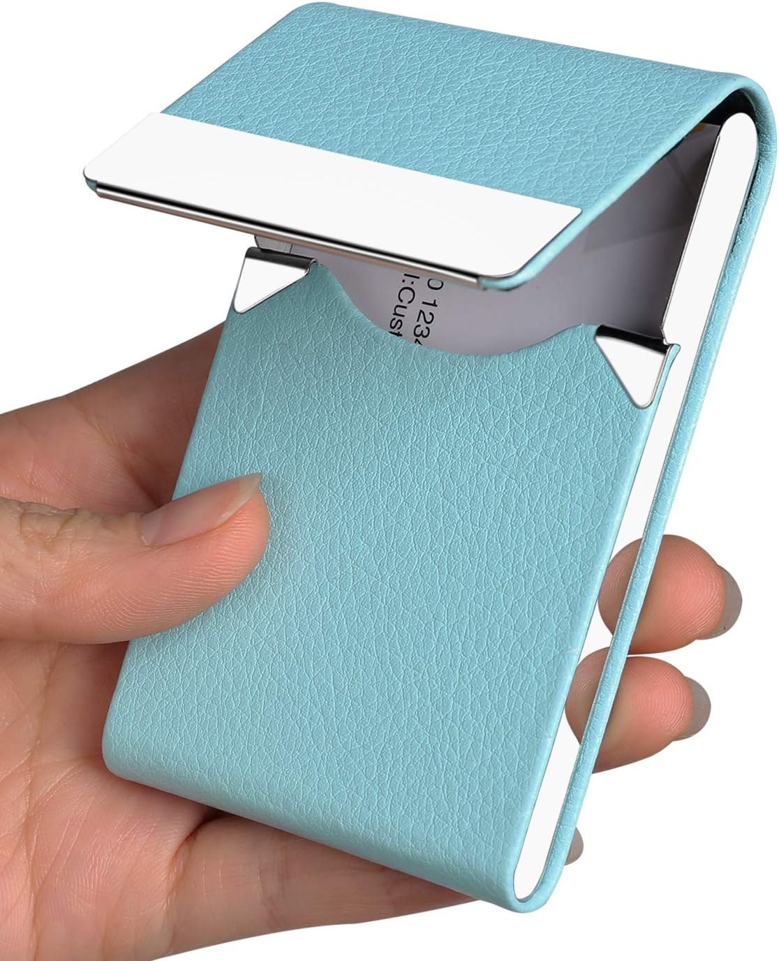 JuneLsy Professional Business Card Holder Case PU Leather Metal Y-Light Blue 