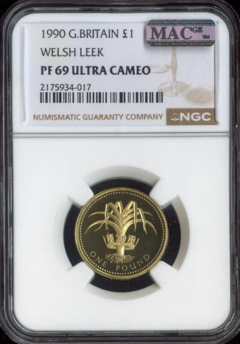1990 GREAT BRITAIN 1 POUND WELSH LEEK NGC PF69 ULTRA CAMEO MAC SPOTLESS .