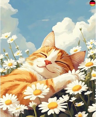 NEWENMO Süße Katze Malen Nach Zahlen Erwachsene Set,Weiße Daisies Paint by Nu