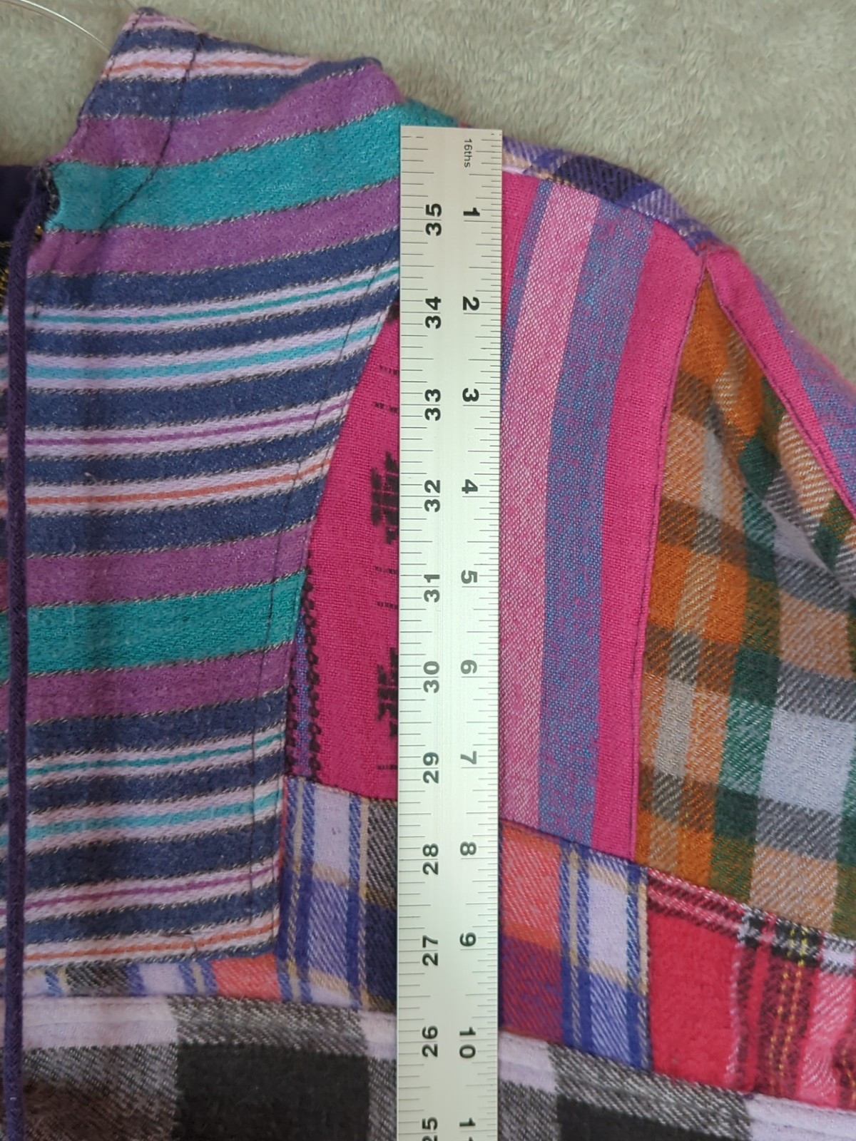 Patchwork flannel 1/4 Zip Pullover reversible Hoo… - image 17