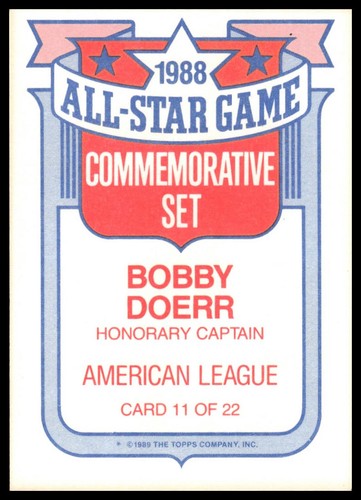 1989 Topps #11 Bobby Doerr Glossy All-Stars - Picture 2 of 2