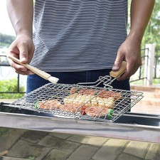 Barbeque Grill Basket Side-Opening Design Accessories Tools Heavy-Duty Grill Net