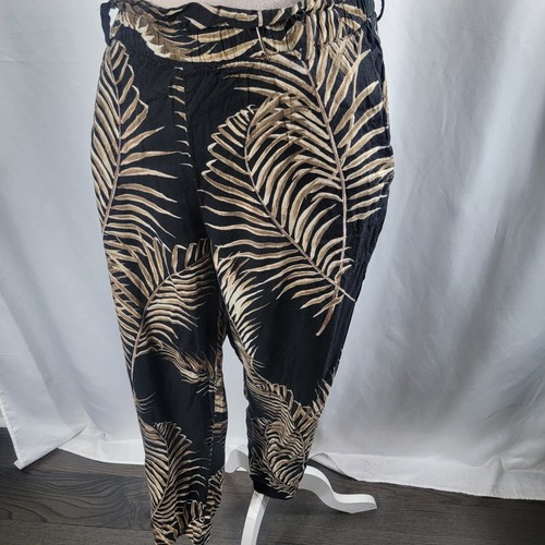 H&M women's brown leaf and black linen blend pant with pockets (size 6) - Picture 2 of 10
