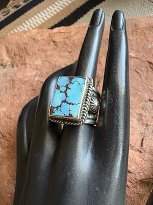 Native American Sterling Silver Golden Hill Turquoise Ring Size 7.5 A Jake