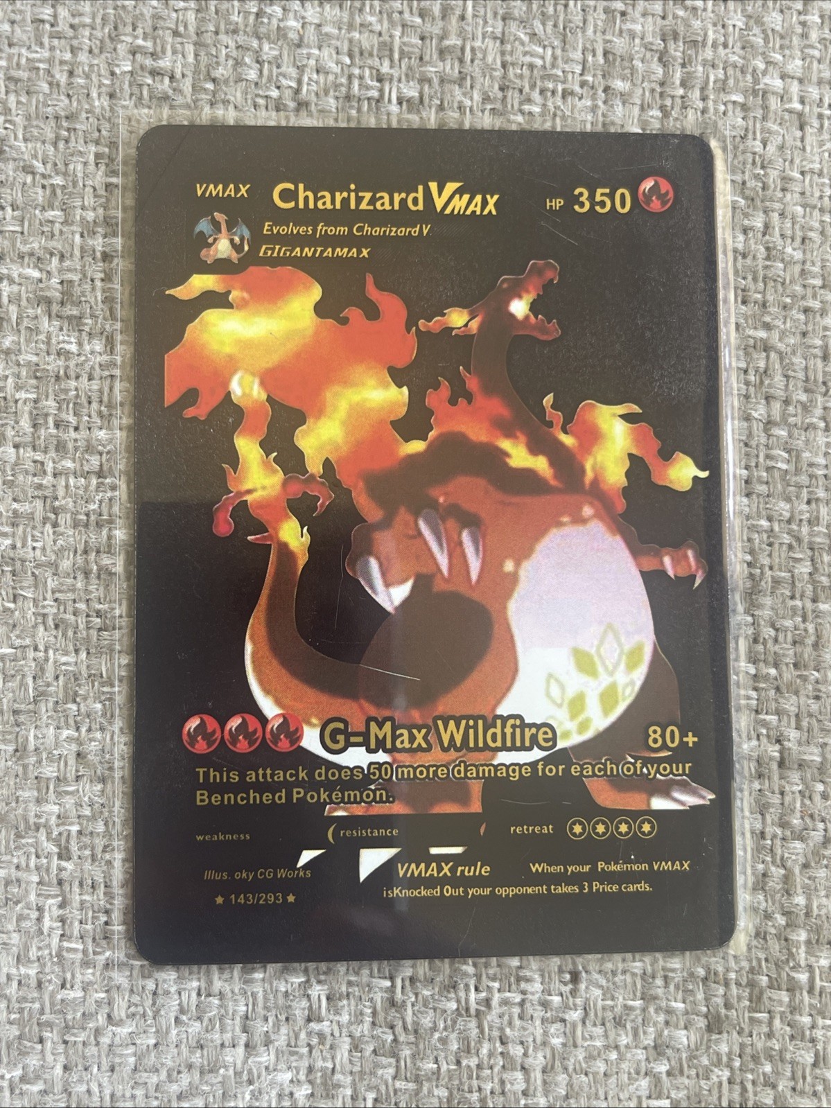 Pokemon Charizard Vmax HP350 Black Foil Vinyl Fan Art Collector Card 🔥