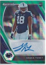 2021 Panini Prizm Draft Picks Shaka Toney Green Prizm Auto Card No. DPA-SHA RC