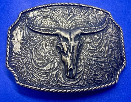Longhorn Cow Bull Head Steer Swirl Ornate Silver Color Belt Buckle by Cody James