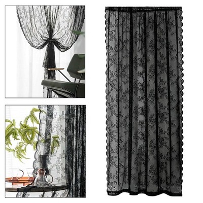 Schwarze, Florale Spitzengardinen Aus Netzstoff, Leichte Voile Gardinen für