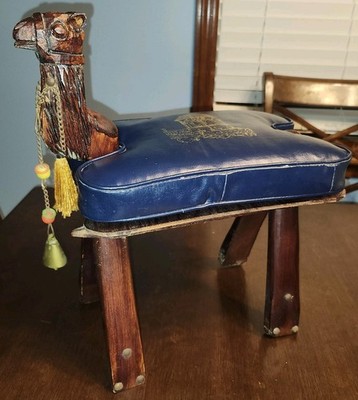 Egyptian Middle Eastern Camel Leather Saddle Seat Ottoman Foot Stool 15.5'' 