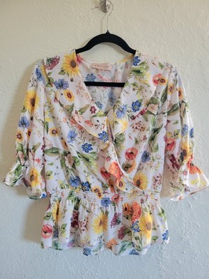 Philosophy Floral Short Sleeved Blouse, Size Medium Boho Cottagecore Whimsical 