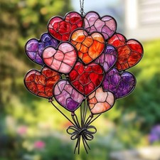 Heart Balloon Bouquet ACRYLIC Faux Stained Glass Suncatcher Window Hanging