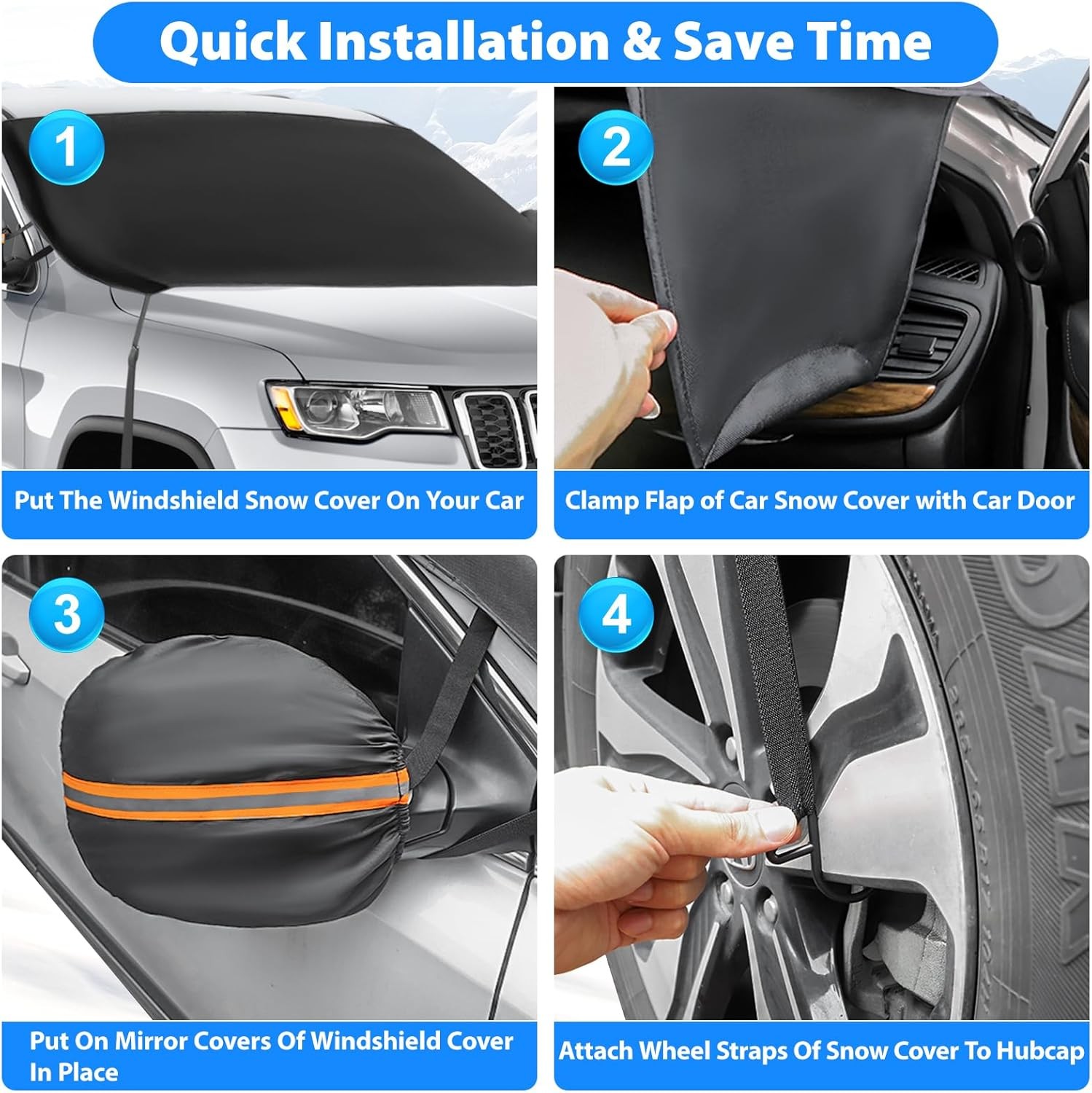 BOGI Windshield Cover for Ice and Snow, Heavy Duty 600D Windshield Snow Cover wi