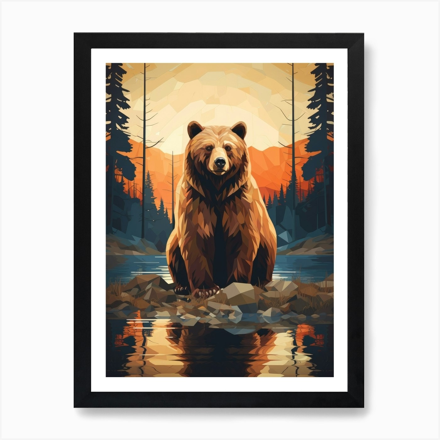 Bear In The Forest Art Print Framed Wall Art Poster Canvas Print Picture