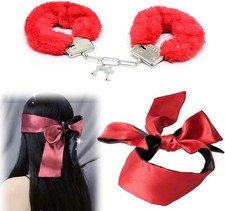 Metal Handcuffs with 2 Keys,Satin Headband Pearl Headband Satin Blindfold Play,