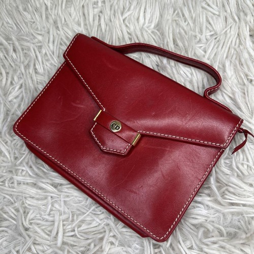 Christian Dior Leather Mini Tote Handbag Top Handle Purse Red CD Logo MBb1524 - Picture 5 of 17