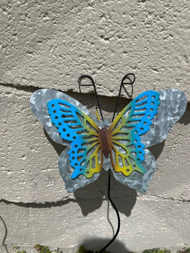 NEW Set/3 Tin Metal Butterflies Garden Decor Purple Orange Blue - Picture 3 of 4