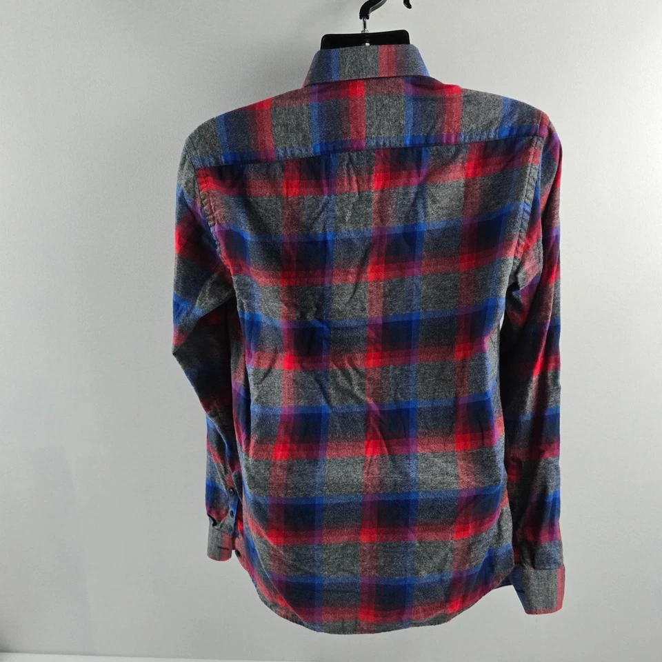 Jared lang long sleeve button down shirt blue red plaid mens flannel slim M 5646 - Image 4 of 4
