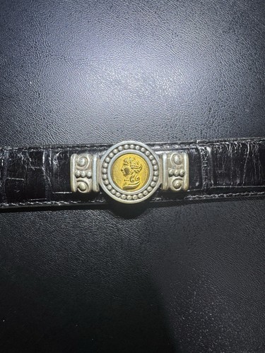Vintage 90’s Brighton Museum Gold Silver Imperial Crown Medallion Leather Belt L - Picture 6 of 19